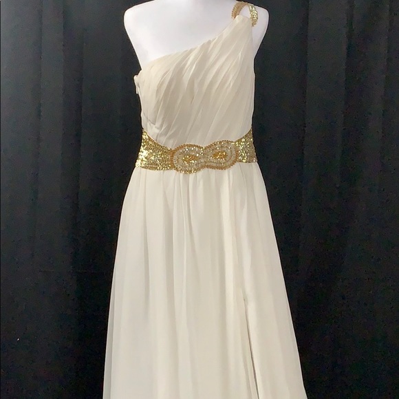 JJs House Dresses Jj S House Grecian Ivory And Gold Gown Poshmark